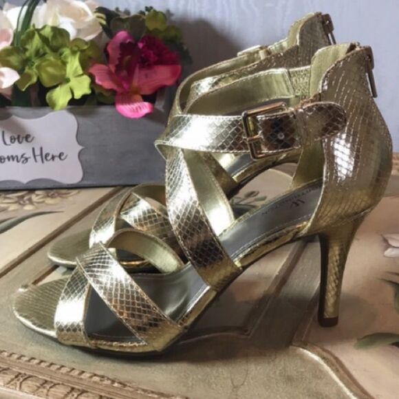 Worthington Gold Snakeskin Strappy Heels Wedding Formal Date Prom 8.5 New in Box - Picture 9 of 9